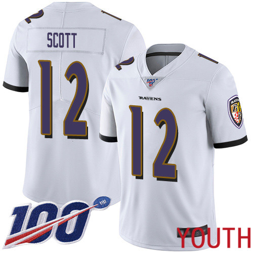 Baltimore Ravens Limited White Youth Jaleel Scott Road Jersey NFL Football 12 100th Season Vapor Untouchable